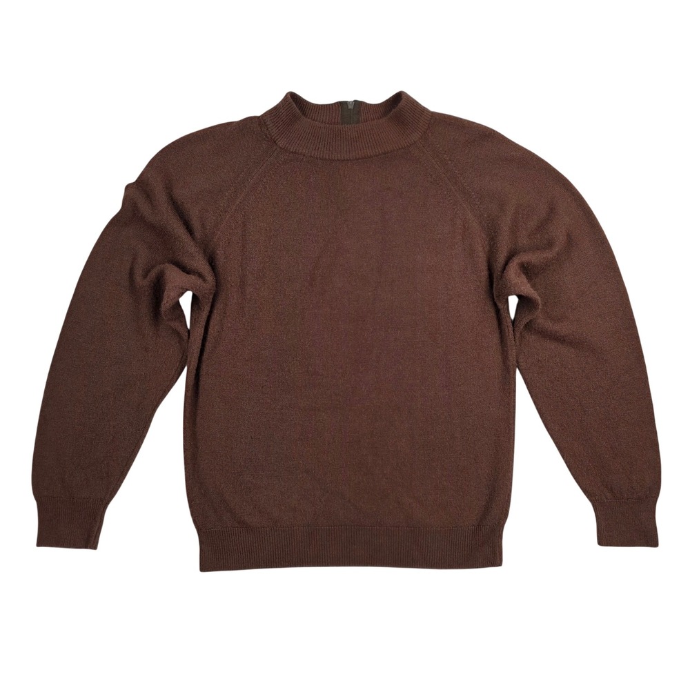 Designers Originals Luxelon Brown Mock Neck Back Zip Sweater XS Raglan USA Made